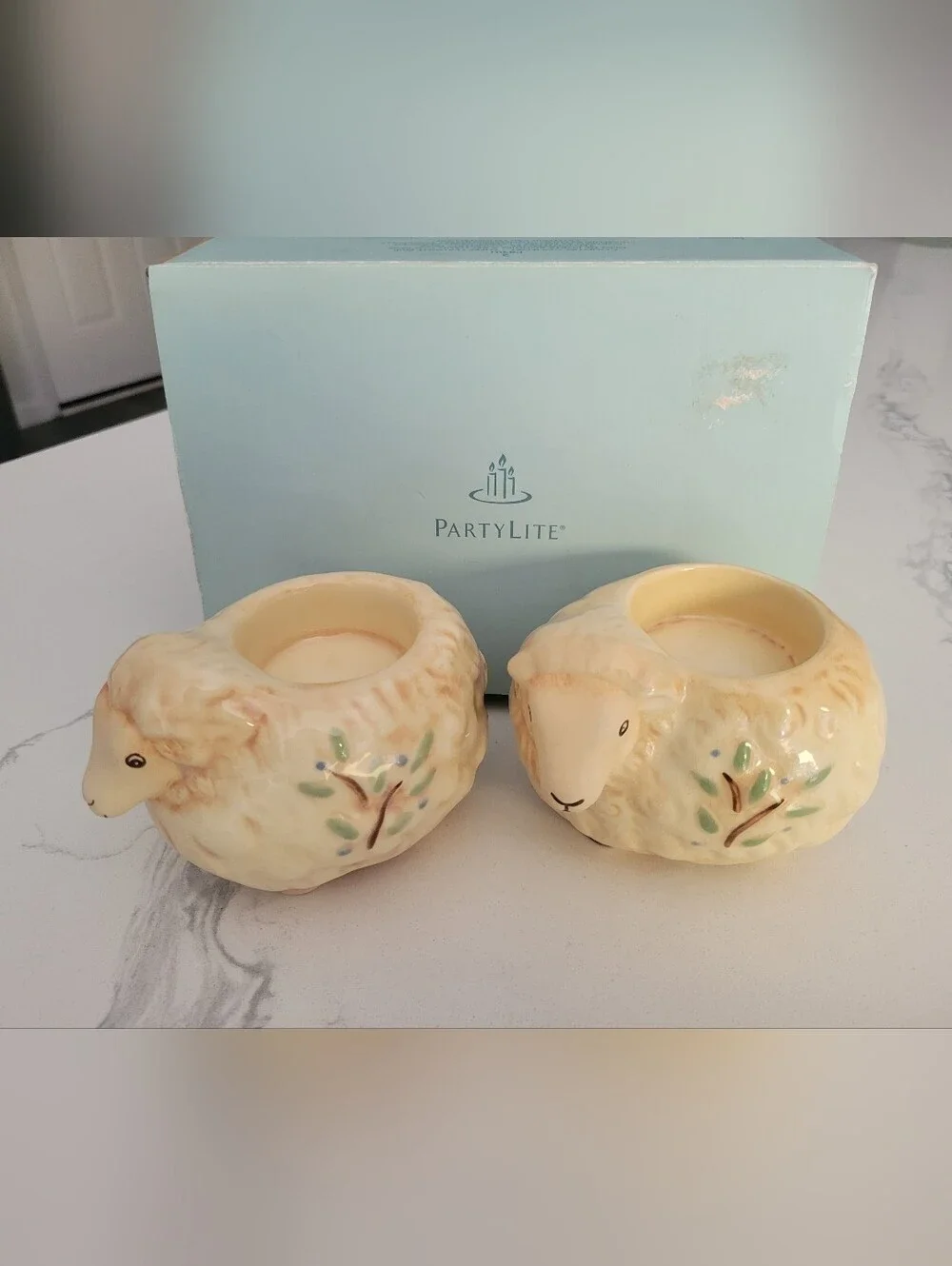 PartyLite Country Comfort Cream Ceramic Sheep Cottagecore Tealight Holders - Picture 1 of 4